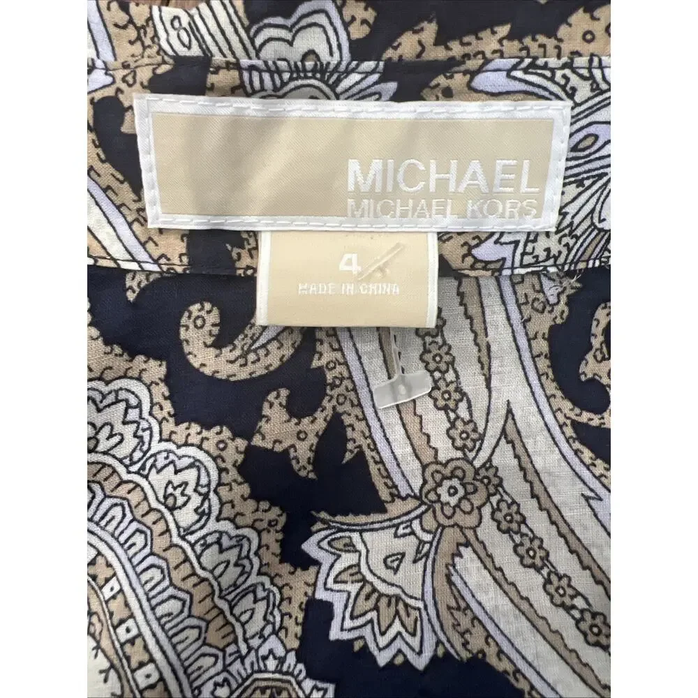 Women's Michael Kors Blouse Long Sleeve Gold Buttons Cotton Quiet Luxury SZ 4